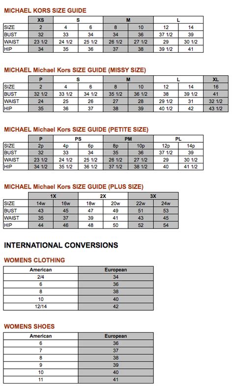 michael kors size chart shoes.